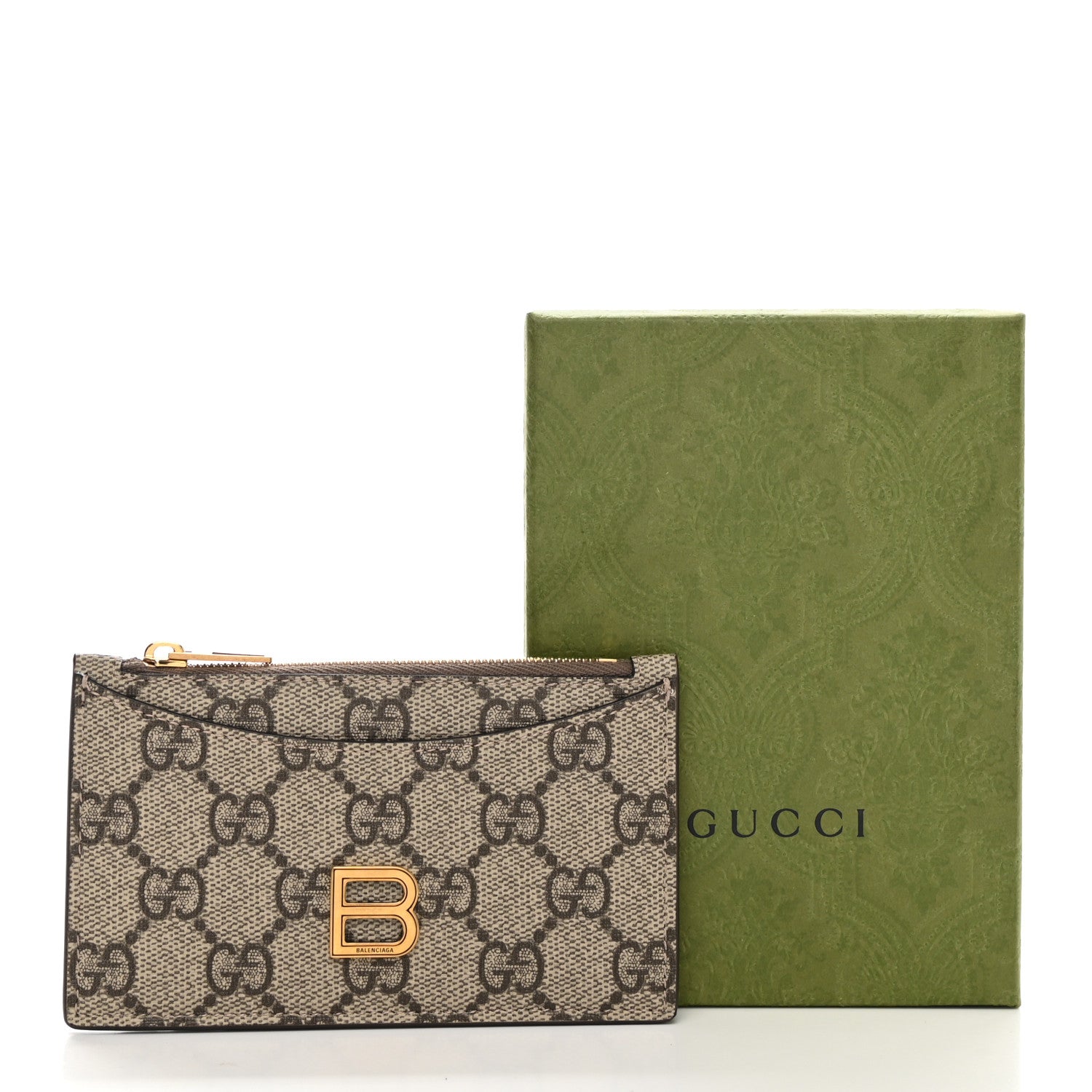 Gucci X BALENCIAGA GG Supreme Monogram Zip Card Case Beige Ebony 6 of 6