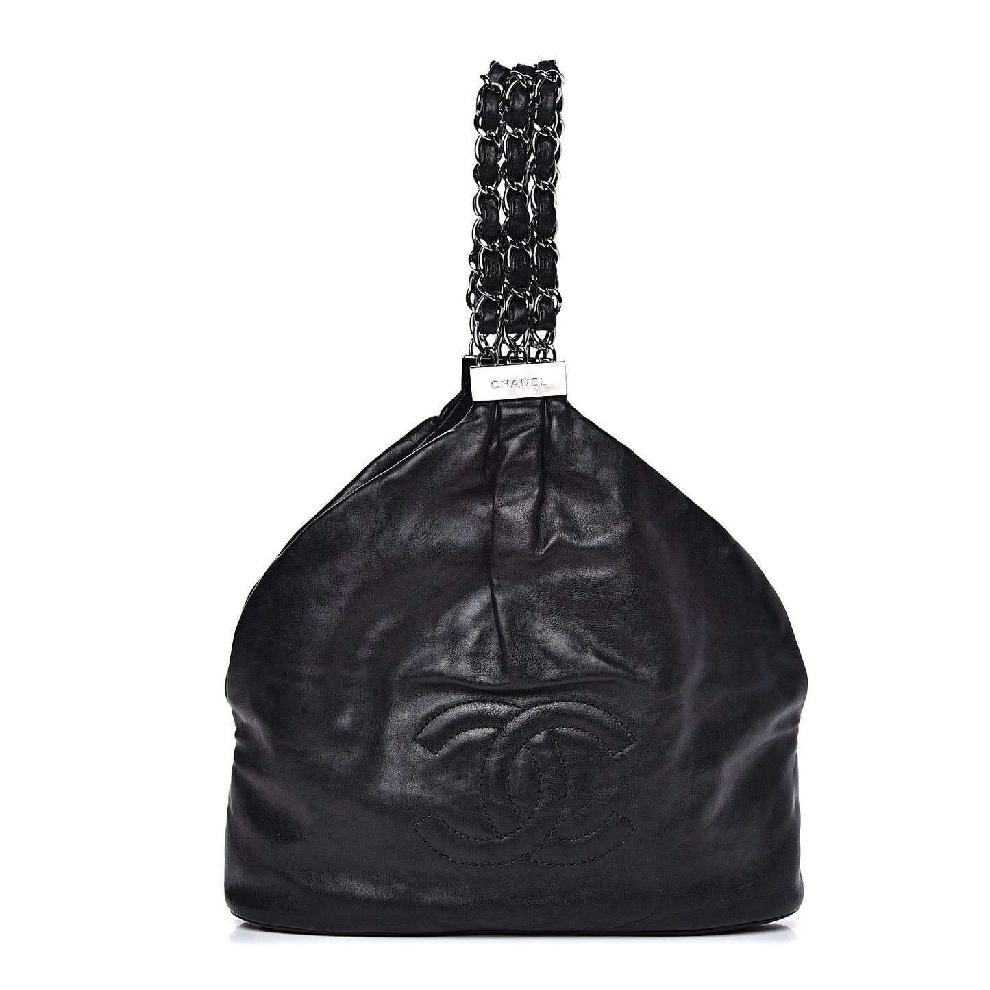 Lambskin Mini Rock and Chain Hobo Black