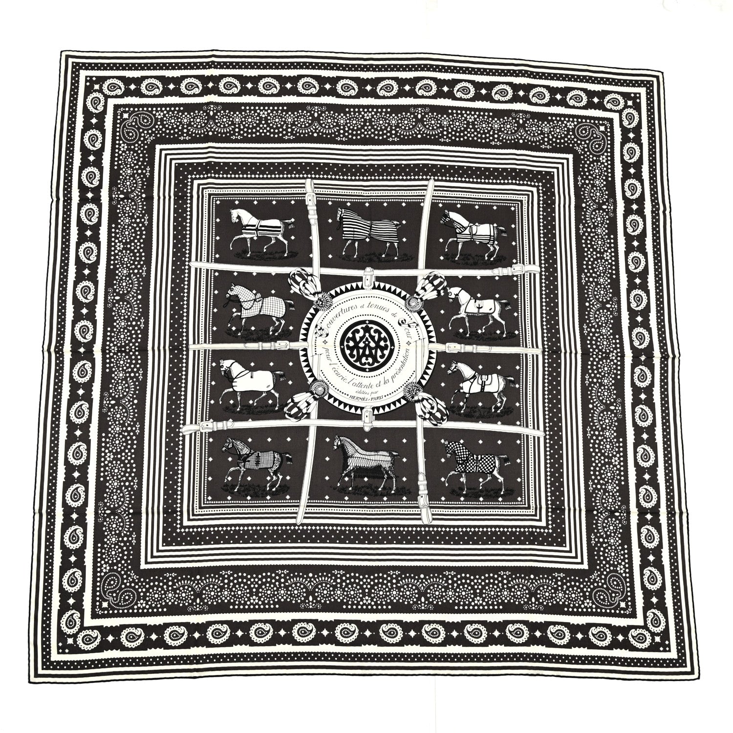 Hermes Cashmere Courvertures Et Tenues Shawl 140 Gris Taupe Black White 1 of 7