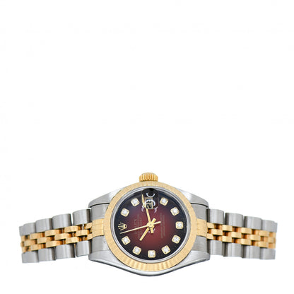 Rolex Stainless Steel 18K Yellow Gold Diamond 26mm Oyster Perpetual Datejust Watch Red Gradient 69173 2 of 4