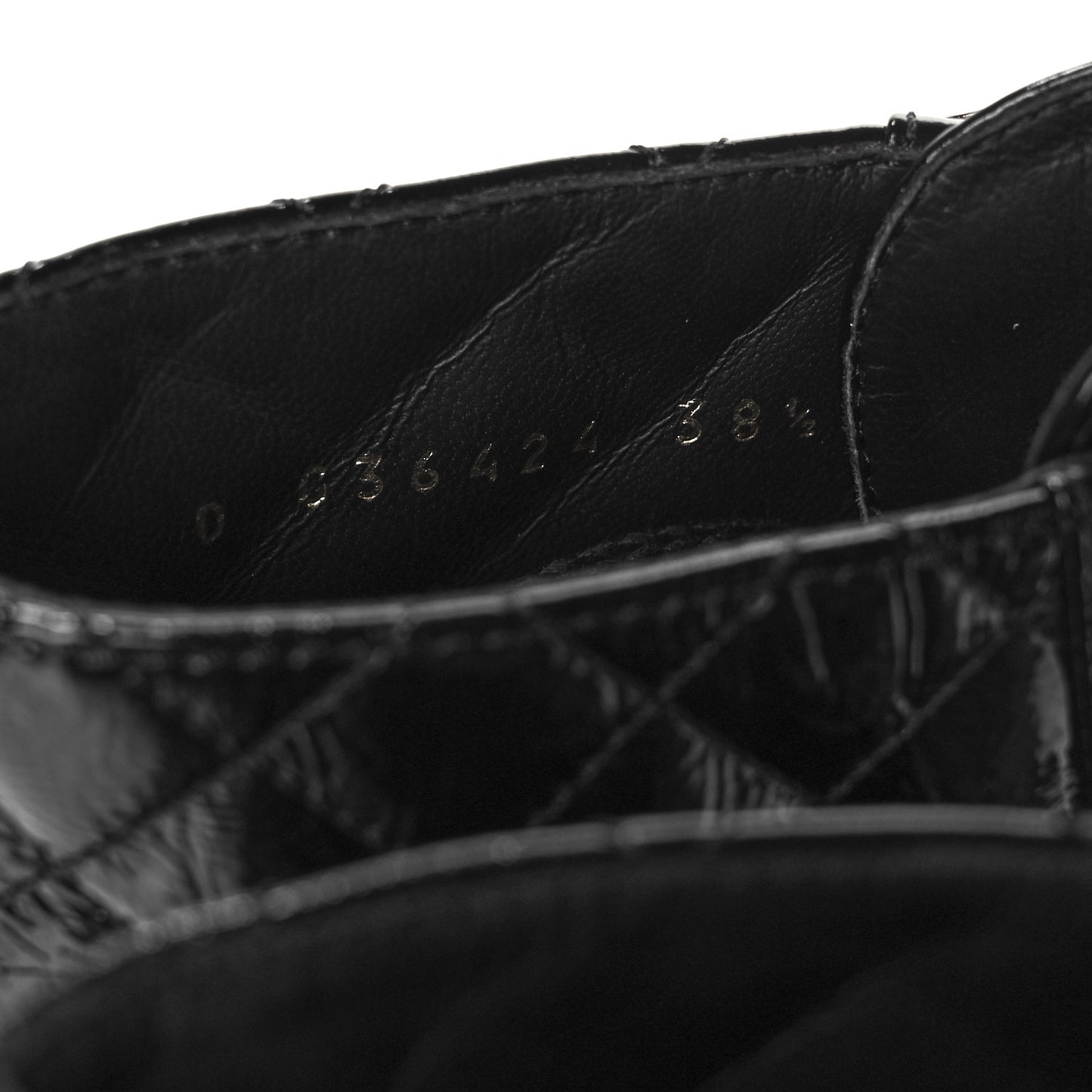 Shiny Calfskin Quilted Lace Up Combat Boots 38.5 Black