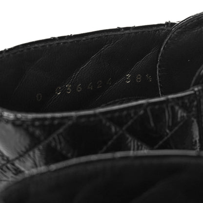 Chanel Shiny Calfskin Quilted Lace Up Combat Boots 38.5 Black 7 of 9