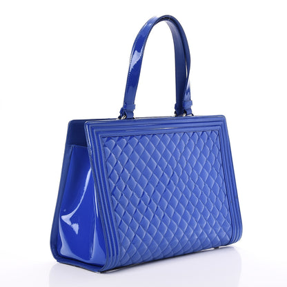 Chanel Patent Calfskin Quilted Plexiglass Boy Shopping Tote Blue 3 of 8