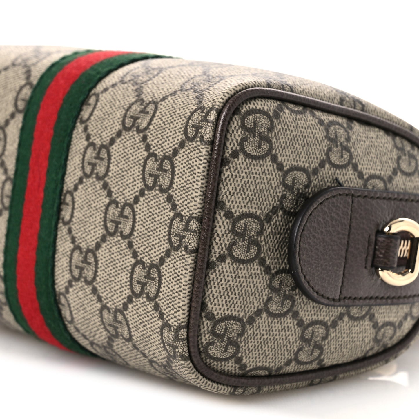 GG Supreme Monogram Web Mini Ophidia Boston Bag Beige Dark Brown Beige Dark Brown