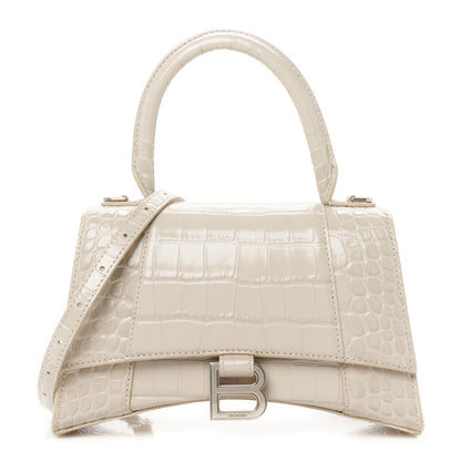 Balenciaga Shiny Calfskin Crocodile Embossed Small Hourglass Top Handle Bag Cold Beige 1 of 10