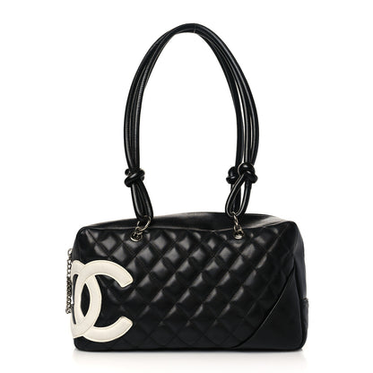 Chanel Calfskin Quilted Large Cambon Bowler Black White 1 of 11