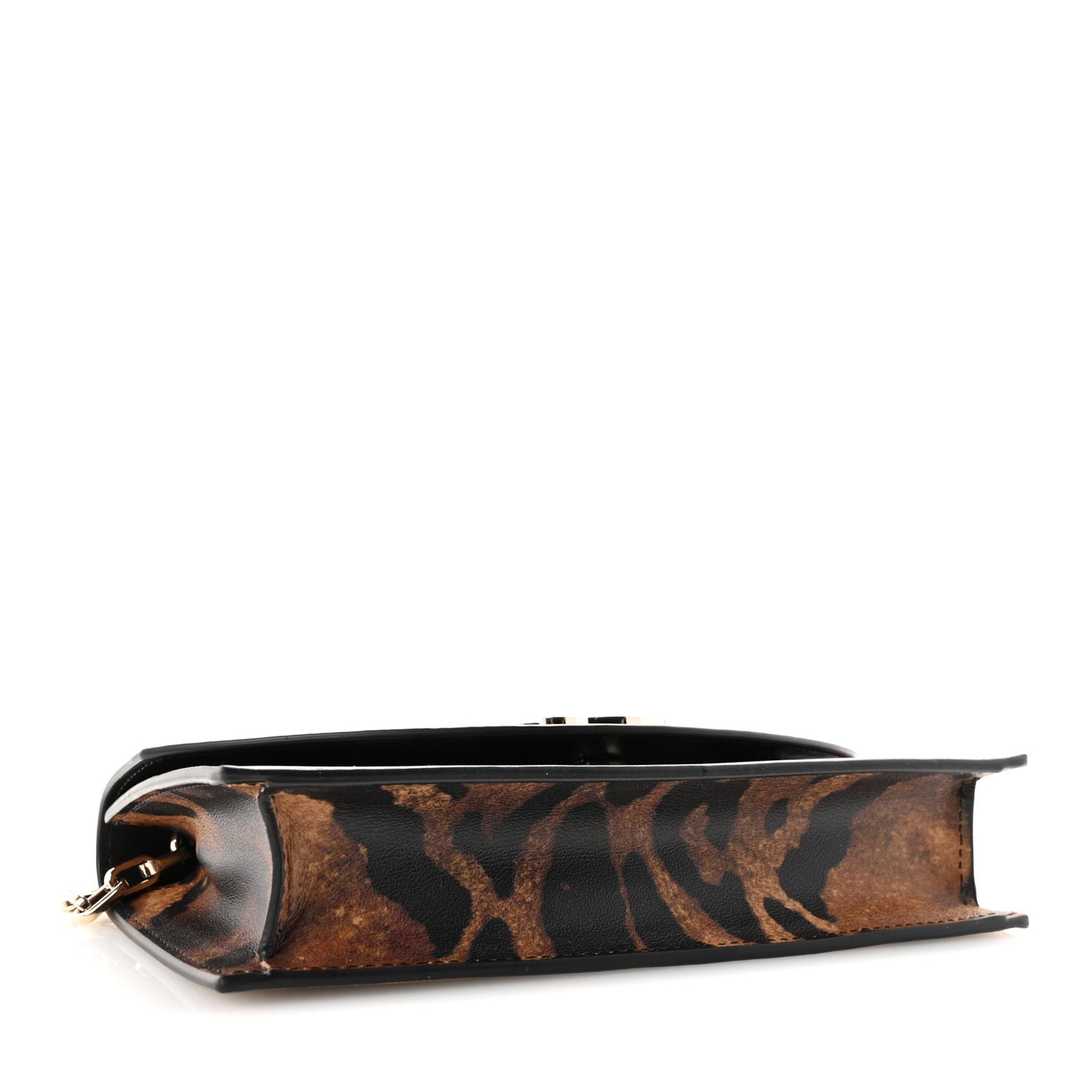 Calfskin Kitty Print Loubi54 Chain Clutch Brown Gold