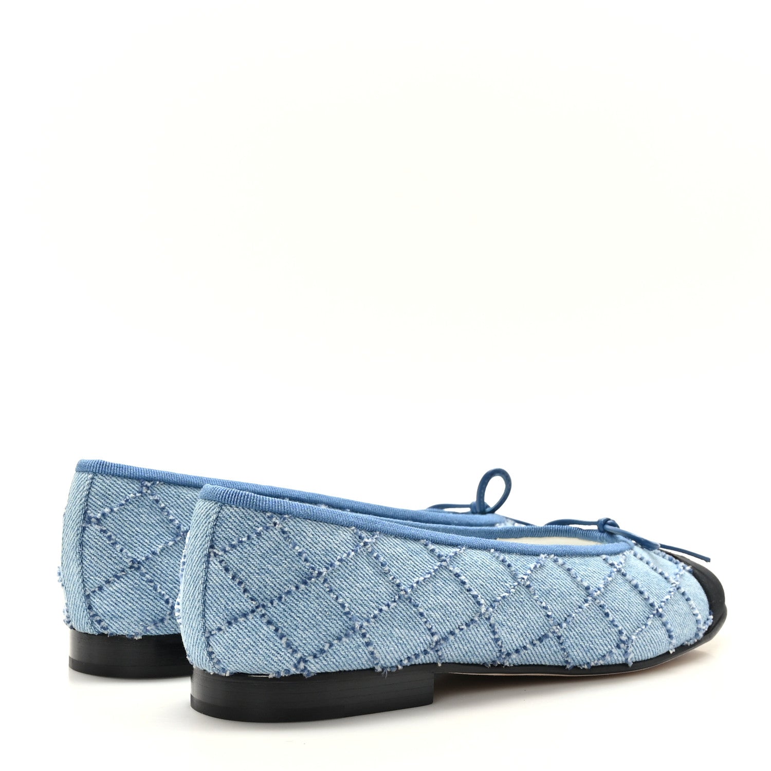 Chanel Denim Embroidered Grosgrain CC Cap Toe Ballerina Flats 38 Blue Black 4 of 9