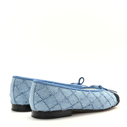 Chanel Denim Embroidered Grosgrain CC Cap Toe Ballerina Flats 38 Blue Black 4 of 9