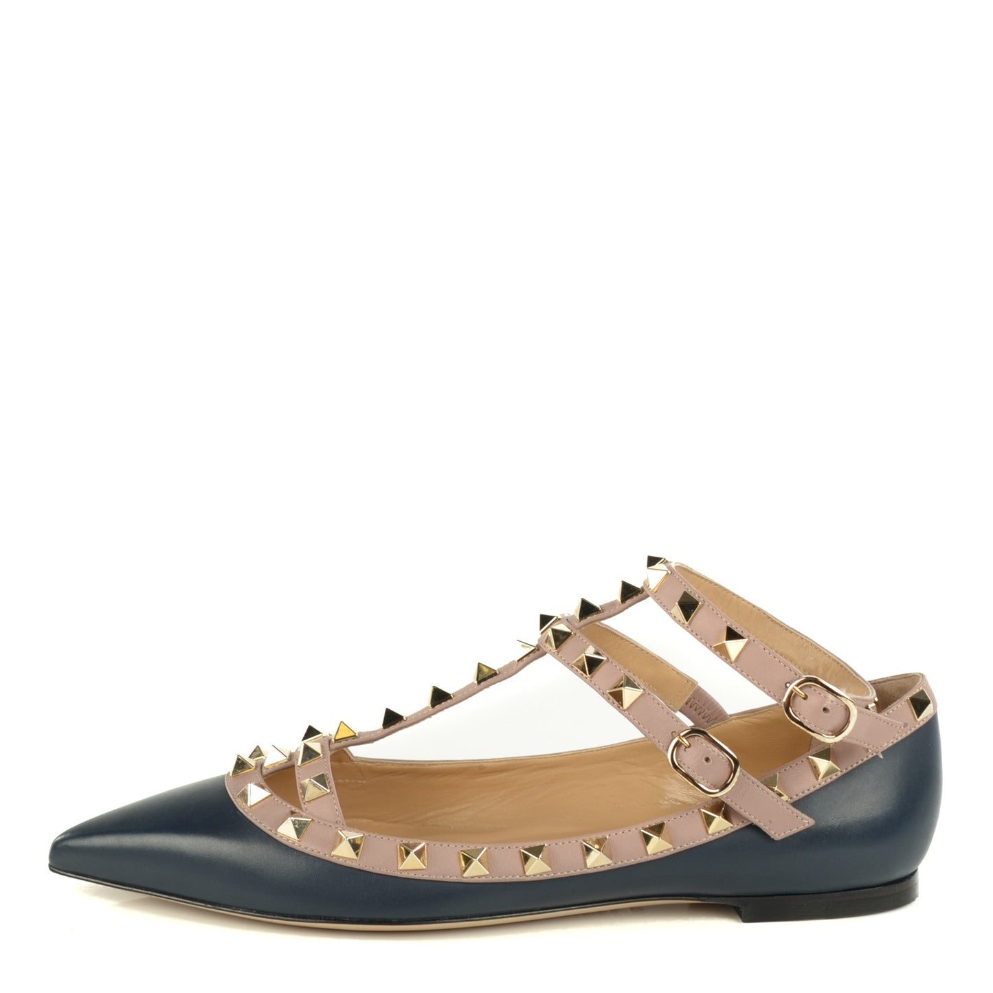 Nappa Rockstud Cage Ballerina Flats 37 Marine Poudre