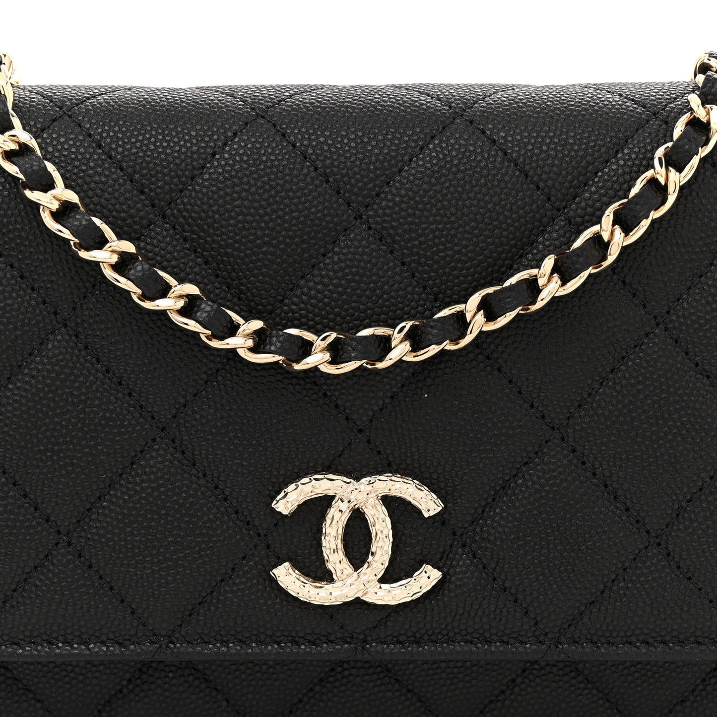 Caviar Quilted Studded CC Wallet on Chain WOC Black