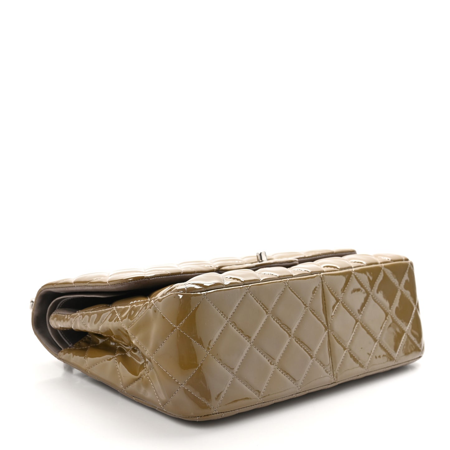 Patent Calfskin Quilted Jumbo Double Flap Grey