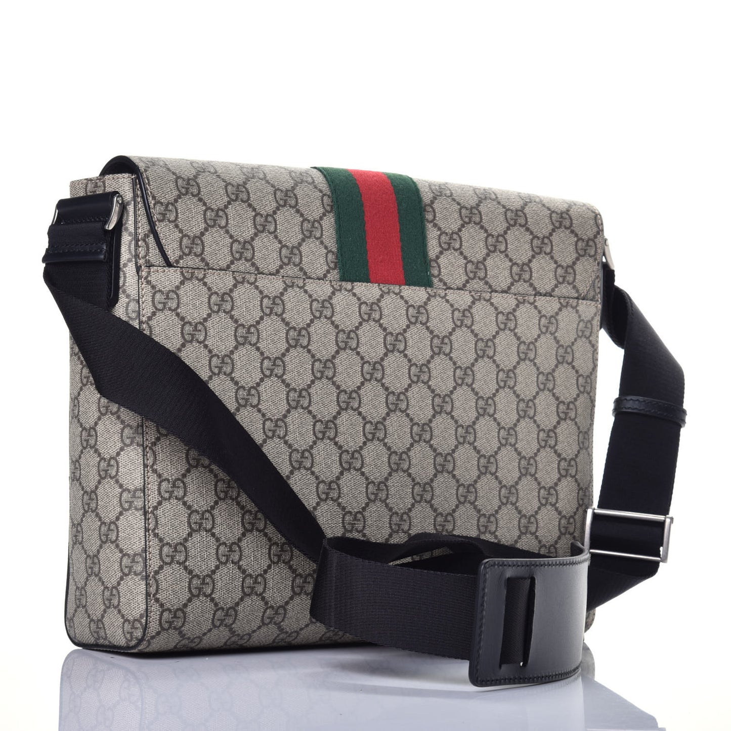 GG Supreme Monogram Web Flap Messenger Bag Black