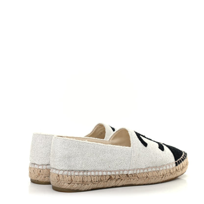 Chanel Tweed Grosgrain CC Espadrilles 38 White Black 4 of 7