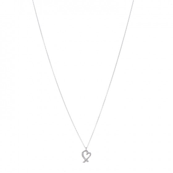 18K White Gold Diamond Mini Paloma Picasso Loving Heart Pendant Necklace
