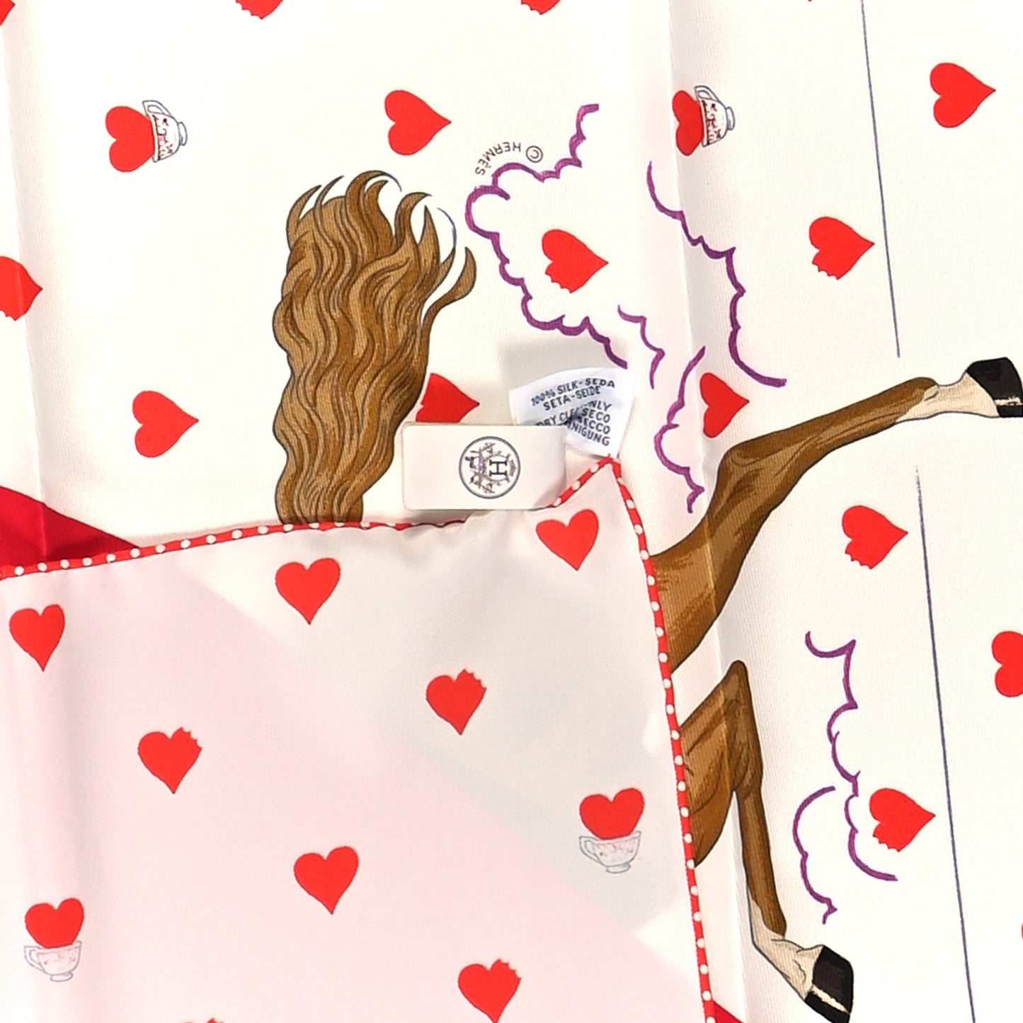 Silk Tea Time Scarf 70 White Framboise Rouge