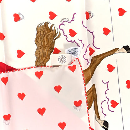 Hermes Silk Tea Time Scarf 70 White Framboise Rouge 3 of 3