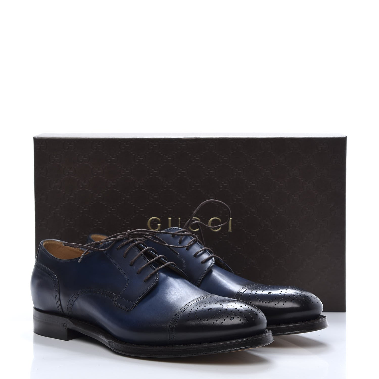 Gucci Calfskin Mens Boss Whipstitch Oxfords 9 Blue 8 of 8
