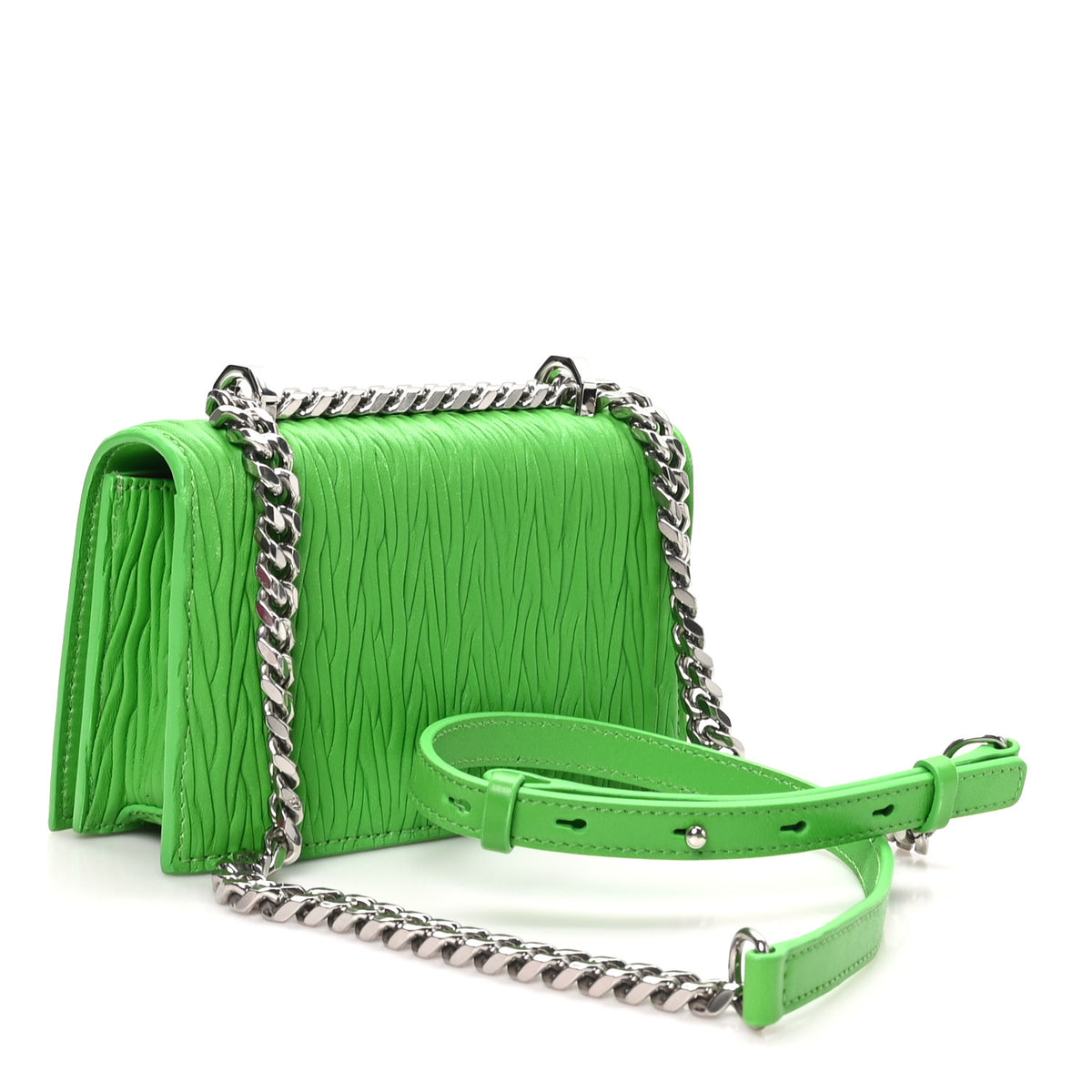 Alexander McQueen Lambskin Pleated Knuckle Shoulder Bag Green 2 of 8