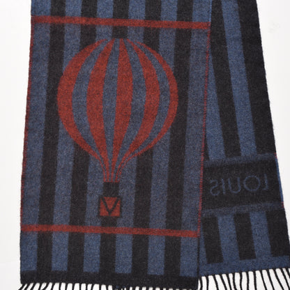 Louis Vuitton Wool Angora Stripe Muffler Hot Air Balloon Scarf Black Blue Red 6 of 6