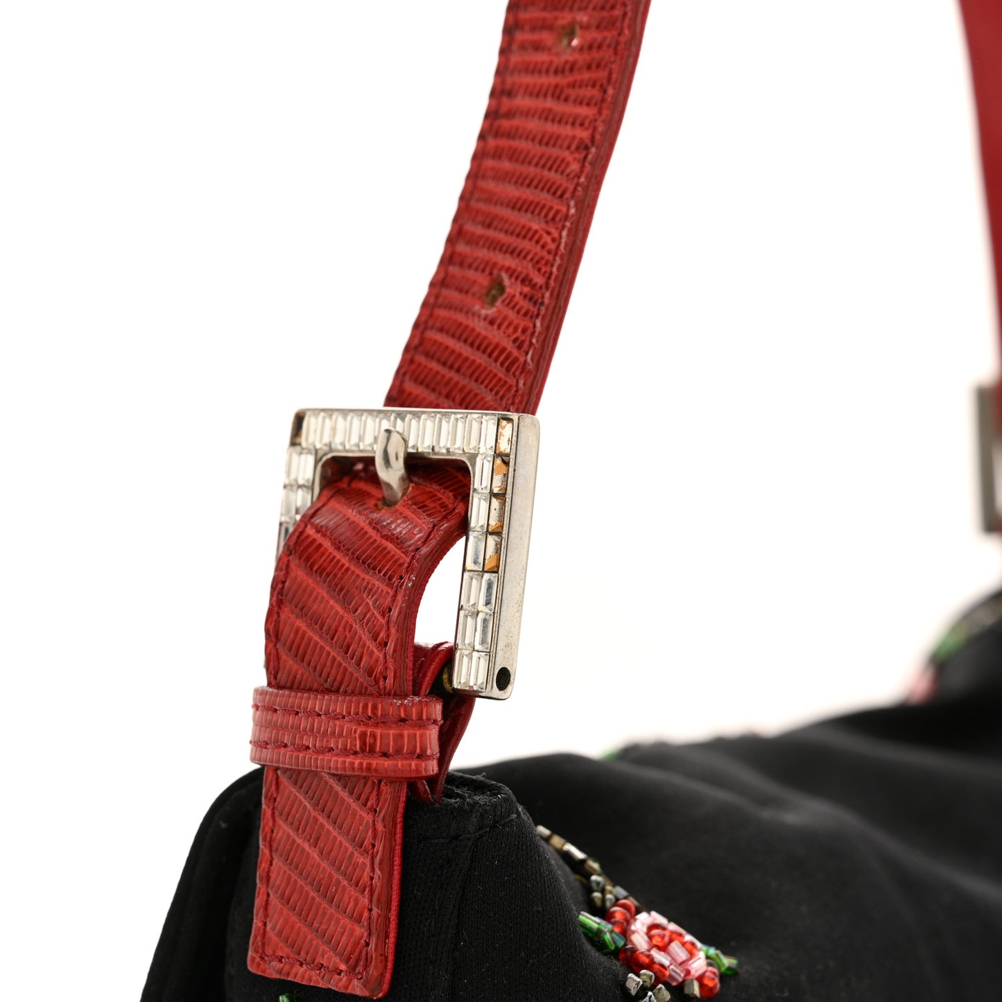Neoprene Lizard Beaded Crystal Baguette Black Red