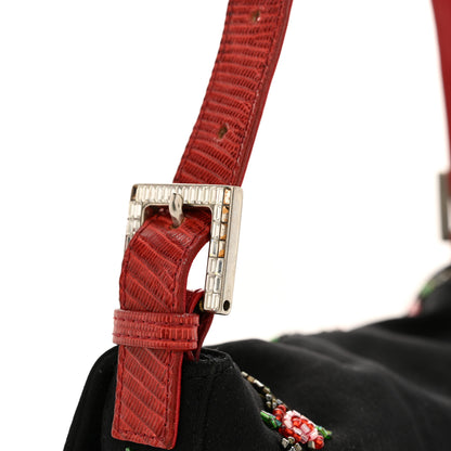Fendi Neoprene Lizard Beaded Crystal Baguette Black Red 15 of 17