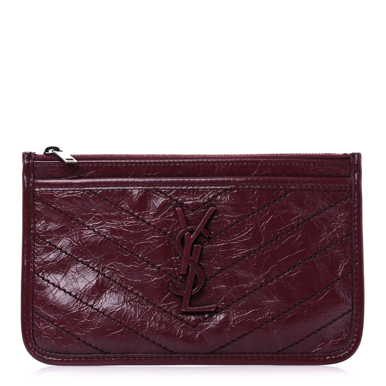 Saint Laurent Crinkled Calfskin Matelasse Niki Bill Pouch Rouge Legion 1 of 12