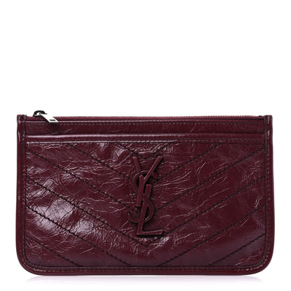 Saint Laurent Crinkled Calfskin Matelasse Niki Bill Pouch Rouge Legion 1 of 12