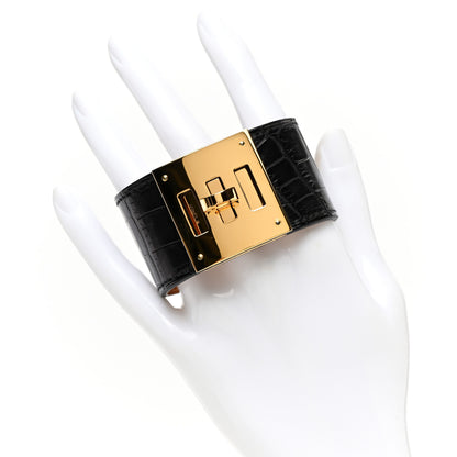 Hermes Shiny Alligator Kelly Dog Cuff T1 Black 2 of 5