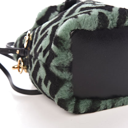 Fendi Shearling F is Macro FF 1974 Diagonal Mini Mon Tresor Bucket Bag Green Black 9 of 11