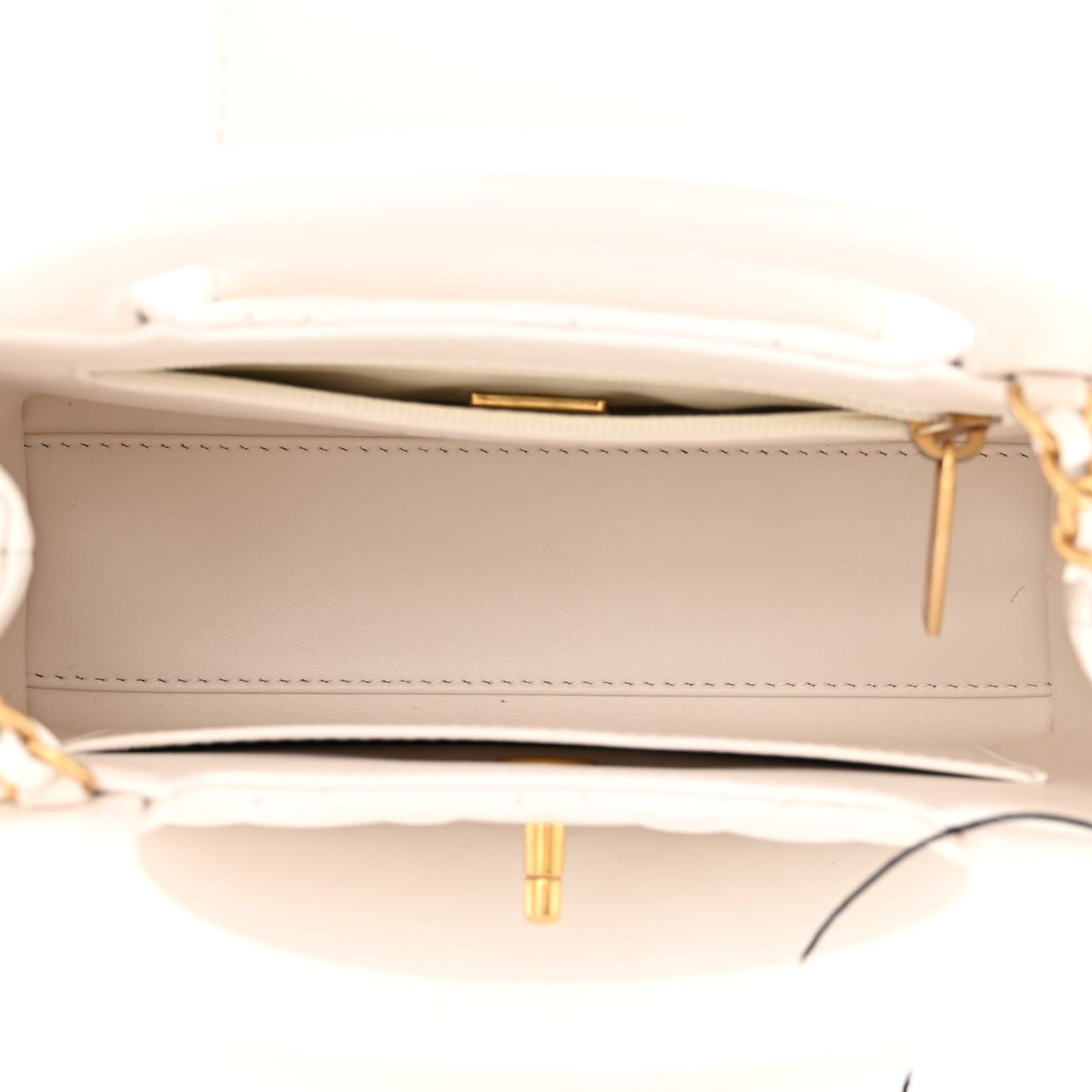 Shiny Aged Calfskin Quilted Nano Kelly Shopper White