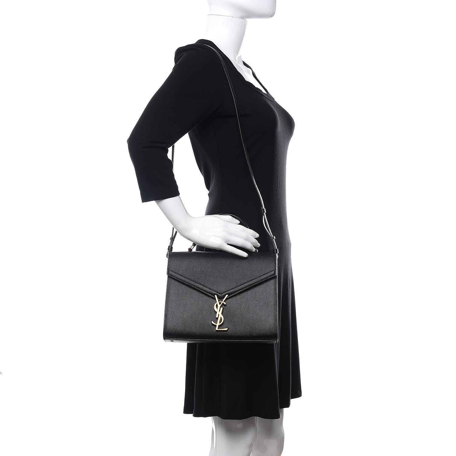 Saint Laurent Grain de Poudre Medium Classic Monogram Cassandra Top Handle Black Rouge Legion 2 of 11
