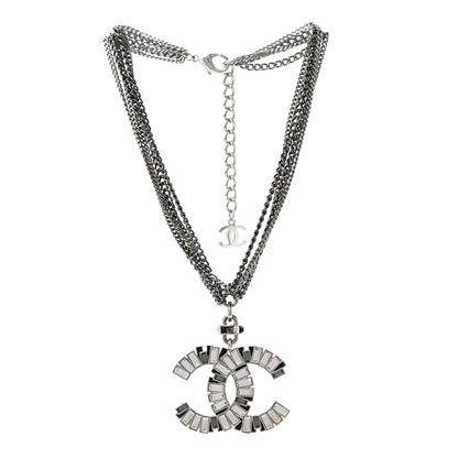 Chanel Baguette Crystal CC Multi Strand Pendant Necklace Silver 3 of 4