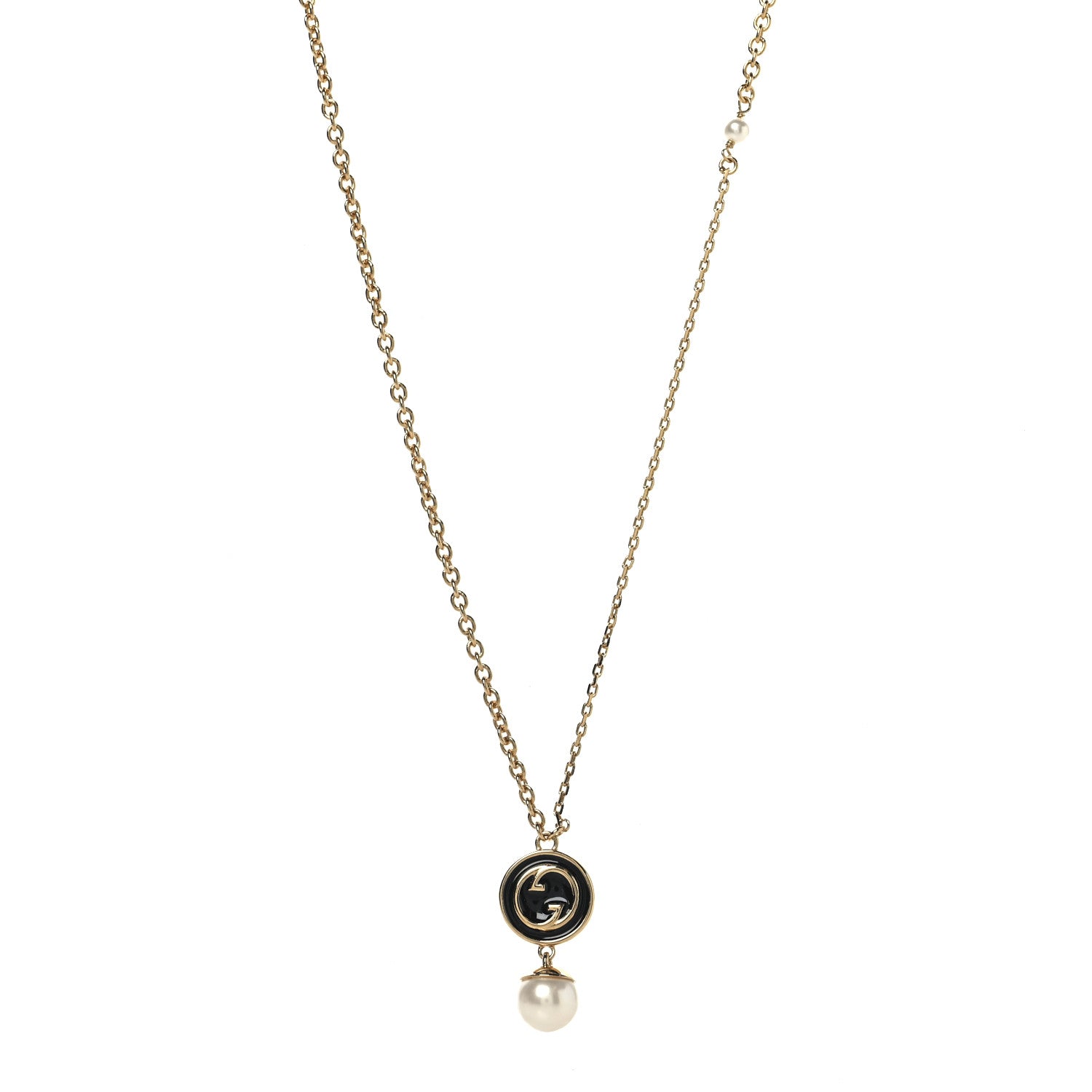Gucci Metal Enamel Blondie Pendant Necklace Gold Black 1 of 6