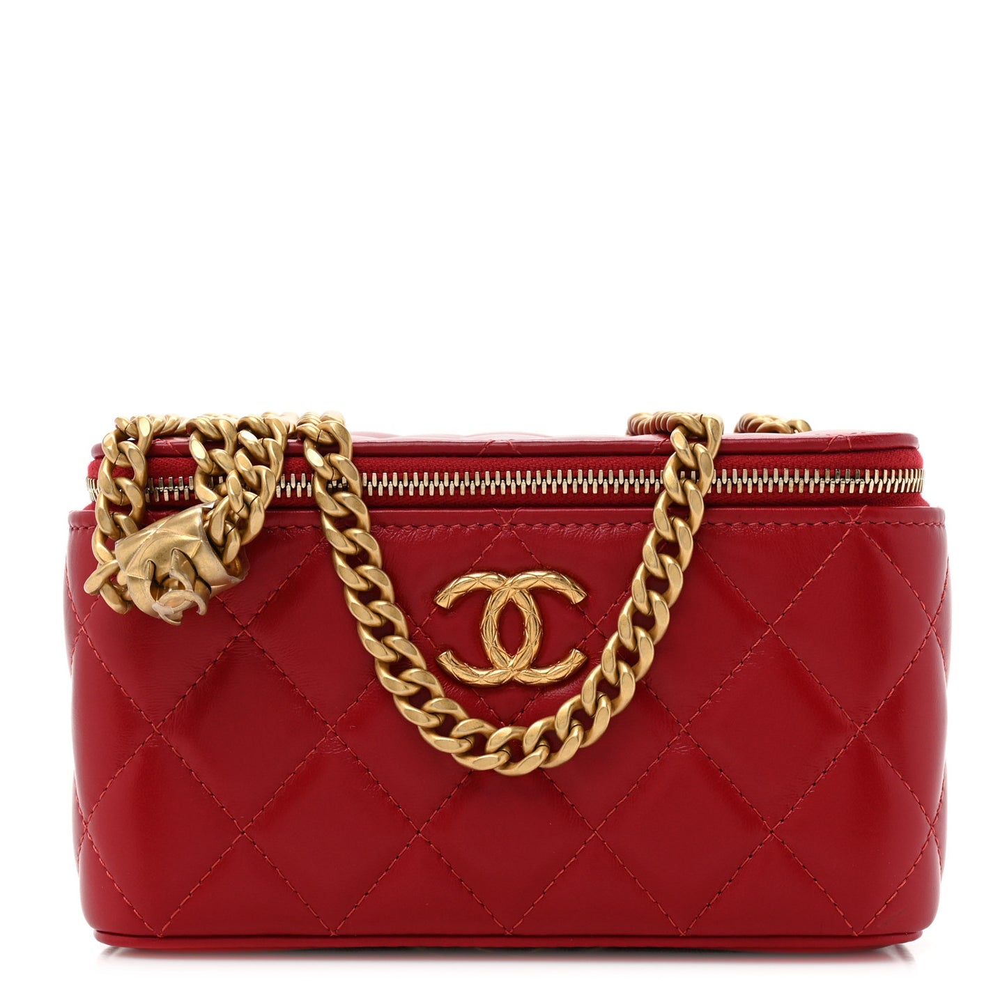 Lambskin Quilted Small Pillow Crush Vanity Case With Chain Red