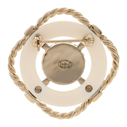 Chanel Pearl Crystal CC Brooch Gold White 3 of 4