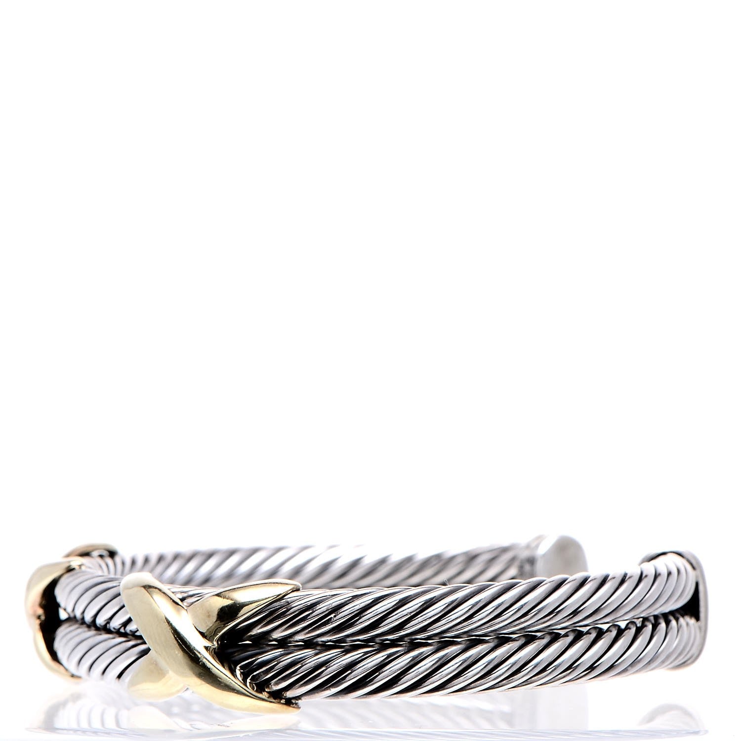 David Yurman Sterling Silver 14K Yellow Gold 10mm Double X Bracelet 3 of 6