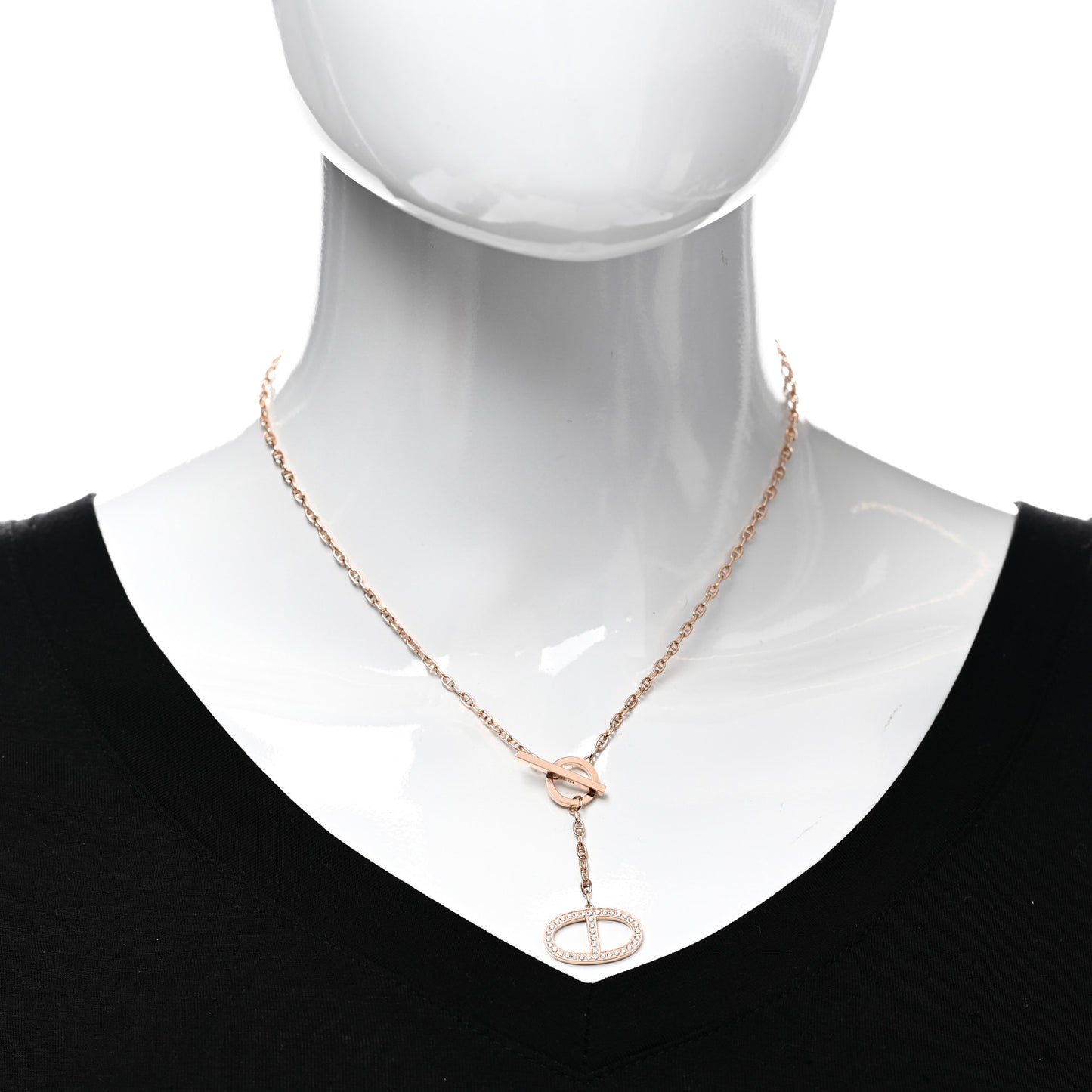 18K Rose Gold Diamond GM Chaine D'Ancre Contour Pendant Necklace ST