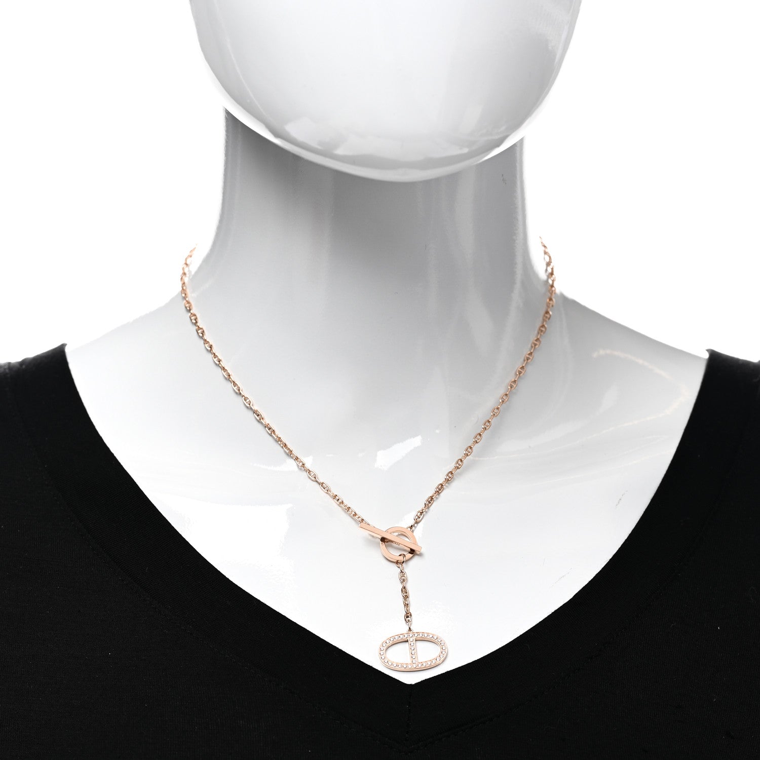 Hermes 18K Rose Gold Diamond GM Chaine D'Ancre Contour Pendant Necklace ST 2 of 6