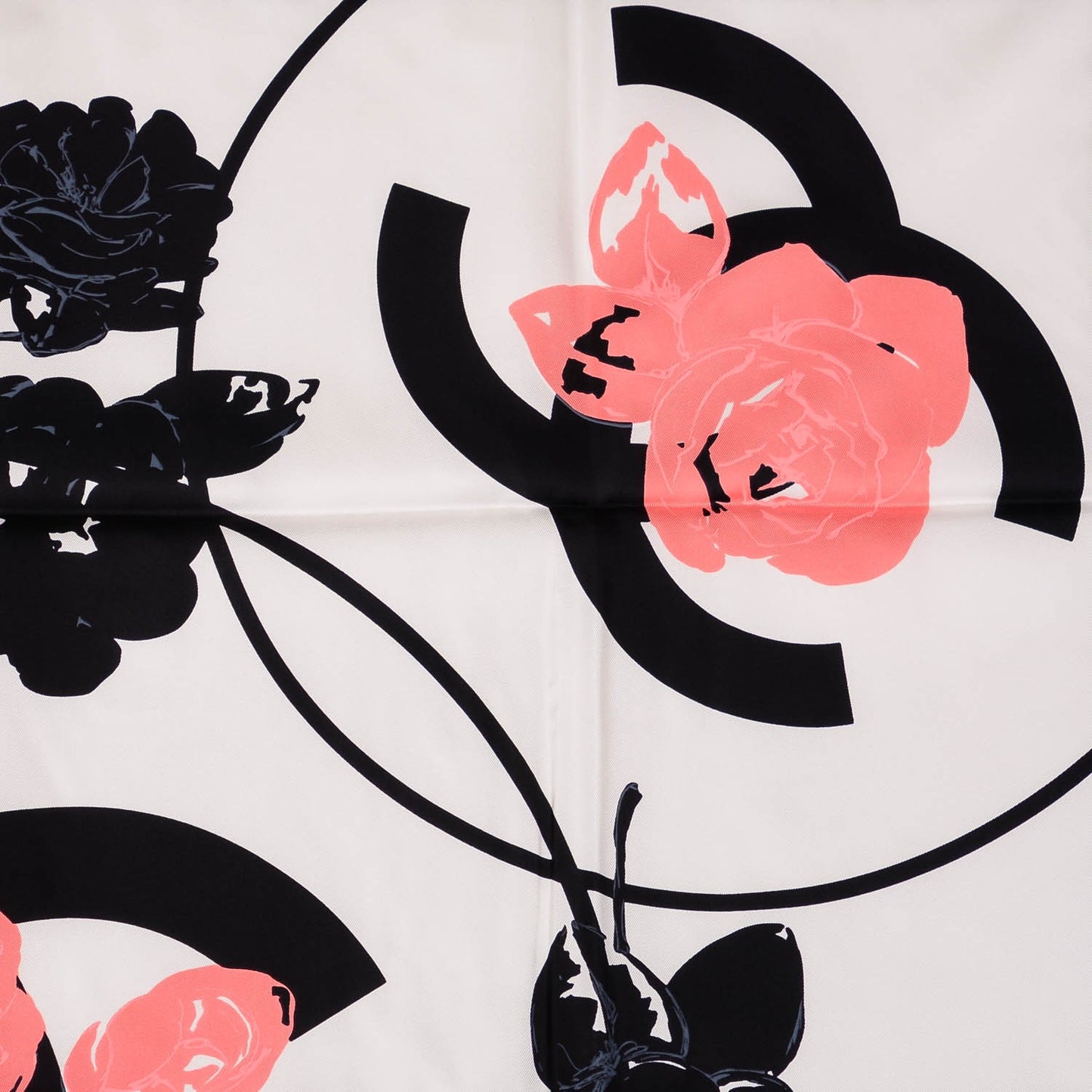 Silk CC Camellia Scarf Pink White Black