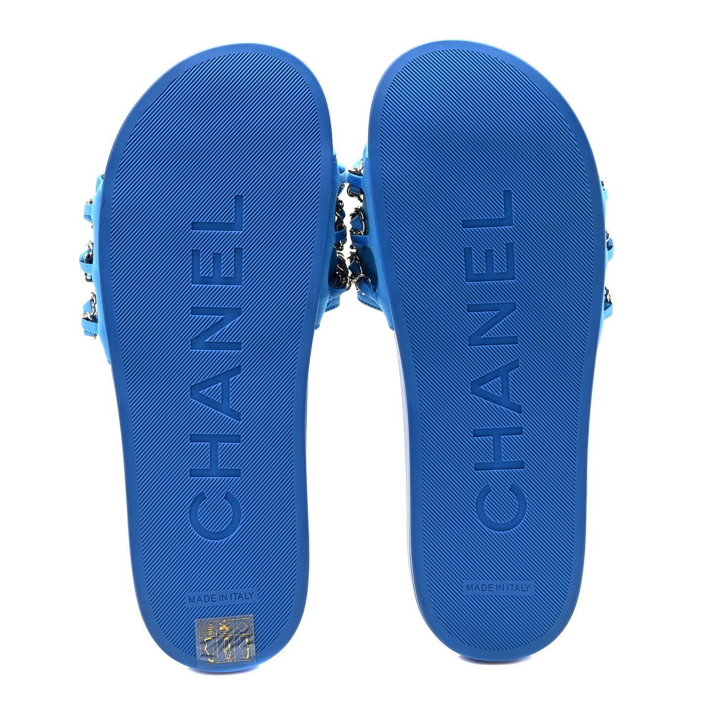 Satin Chain Flat Sandals 39 Bright Blue