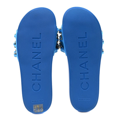 Chanel Satin Chain Flat Sandals 39 Bright Blue 6 of 9