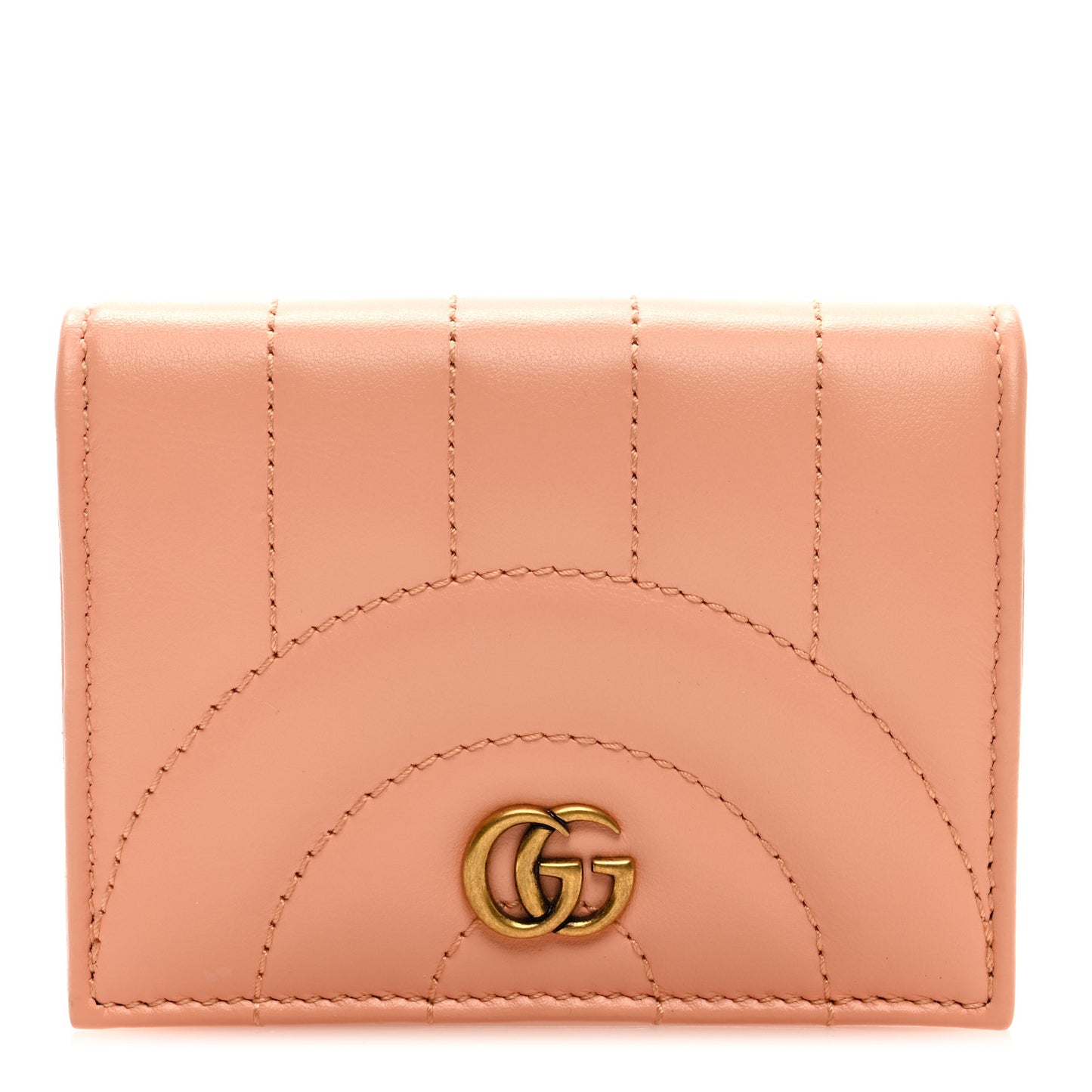 Calfskin Vertical Ring Matelasse GG Marmont Card Case Wallet Peachy Chic