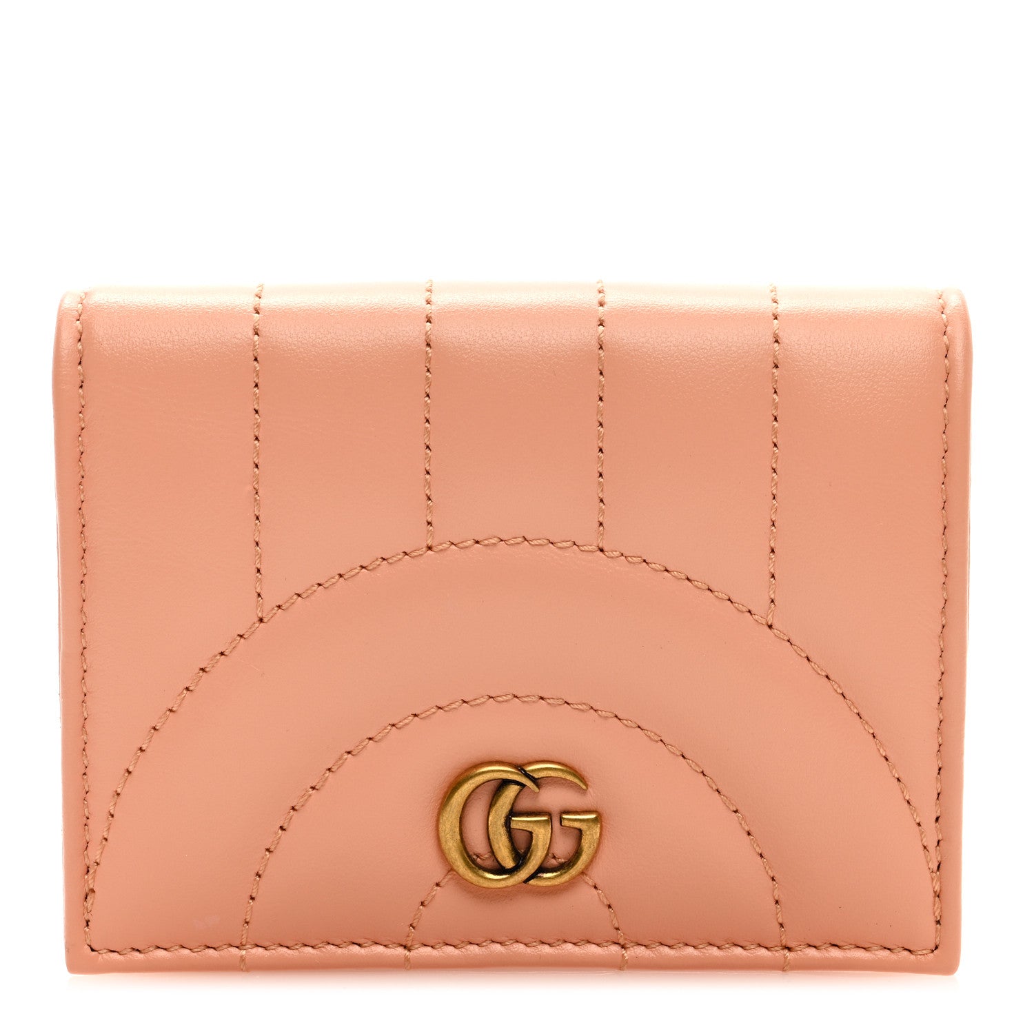 Gucci Calfskin Vertical Ring Matelasse GG Marmont Card Case Wallet Peachy Chic 1 of 6