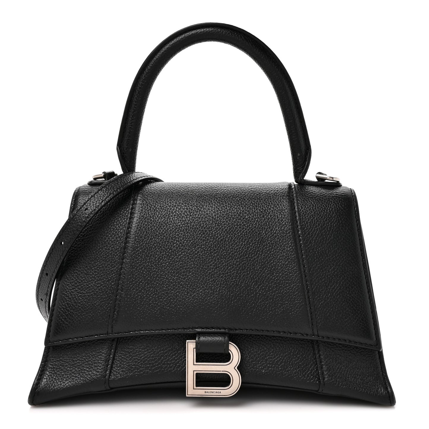 Grained Calfskin Small Hourglass Top Handle Bag Black