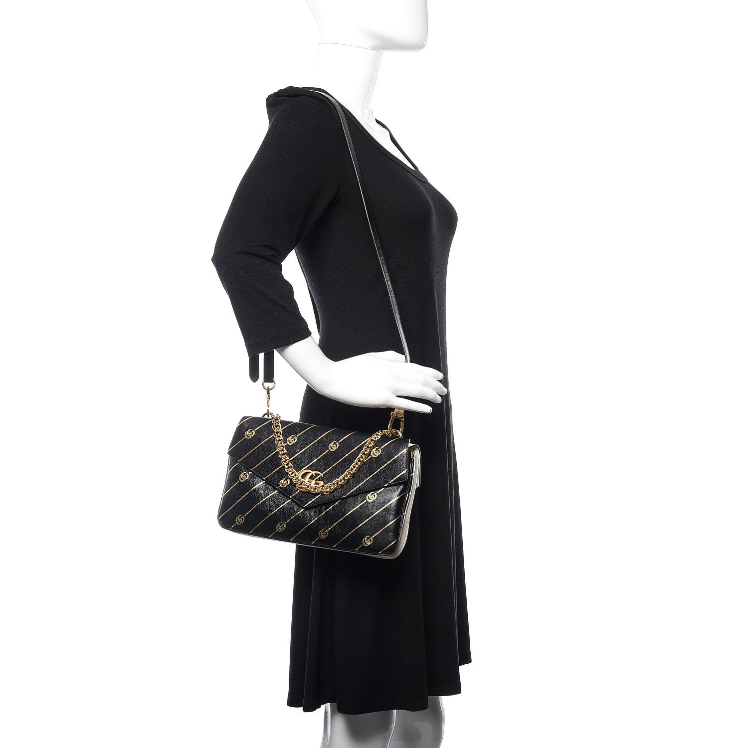 Gucci Calfskin Diagonal GG Medium Thiara Double Envelope Shoulder Bag Black White 3 of 13
