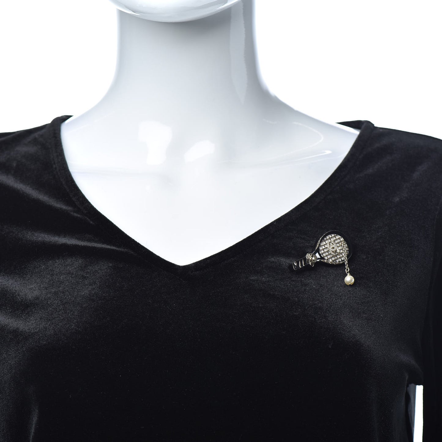 Pearl Strass Resin Crystal CC Tennis Racket Brooch Gold Black Pearly White