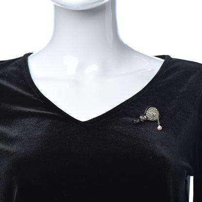 Chanel Pearl Strass Resin Crystal CC Tennis Racket Brooch Gold Black Pearly White 2 of 4