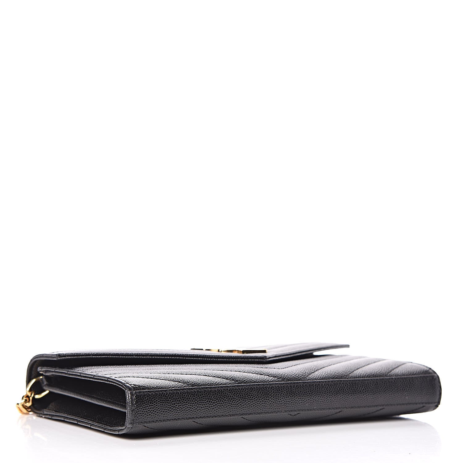 Saint Laurent Grain De Poudre Matelasse Chevron Monogram Chain Wallet Black 4 of 12