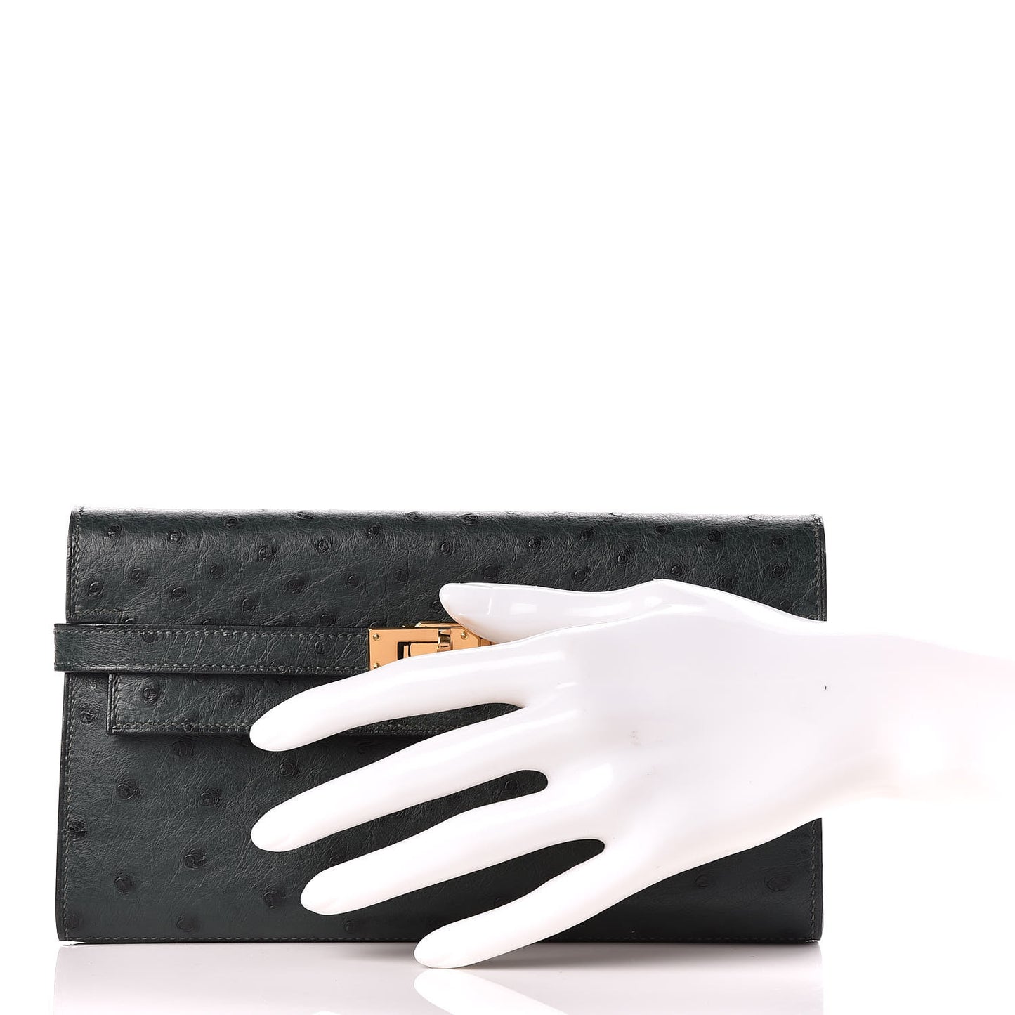 Ostrich Kelly Longue Wallet Vert Titien